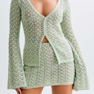 Meshki Murphy Long Sleeve Knit Shell Button Cardigan and Skirt